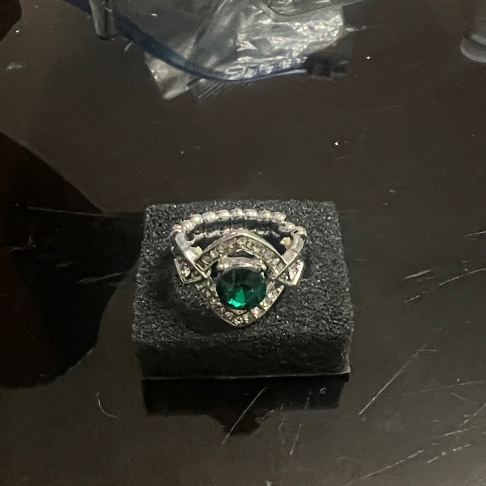 Paparazzi Silver Ring with Green Gem